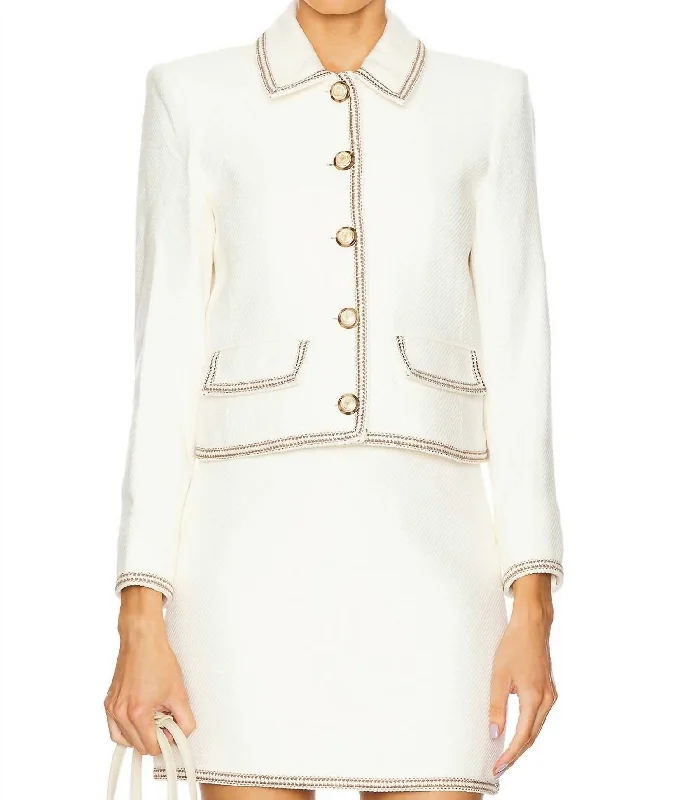 Makayla Jacket In Ivory Solid Color Striped Floral