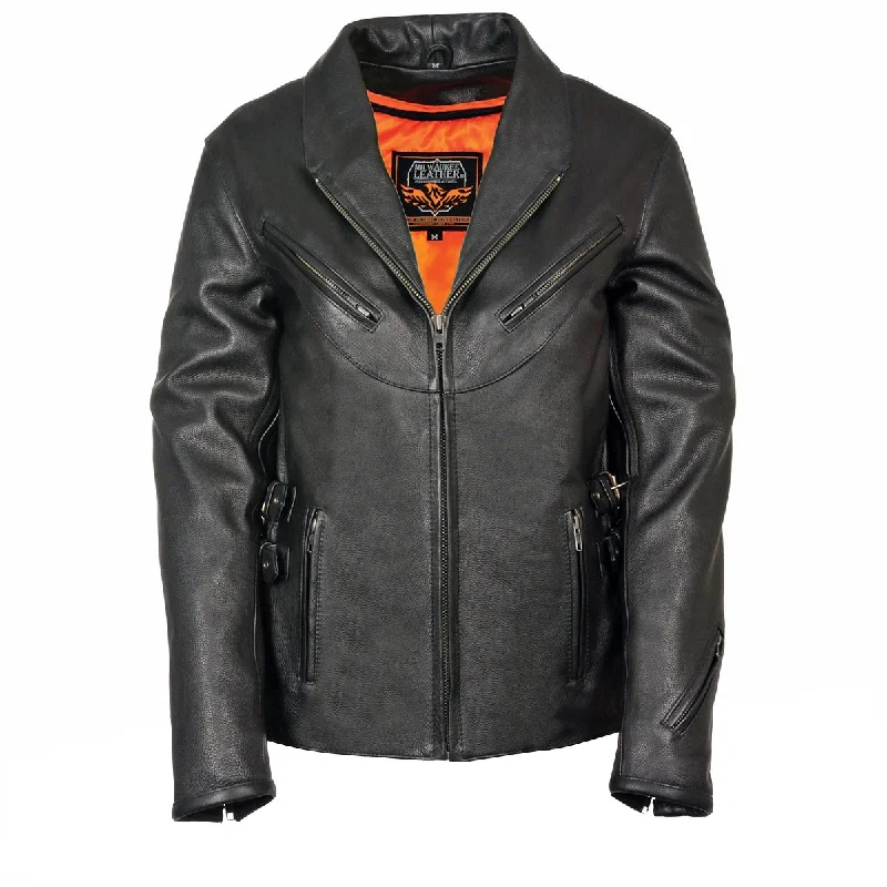 Milwaukee Leather MLL2510 Ladies Black Leather Vented Jacket With Side Spandex Blend Rayon Blend Denim Blend