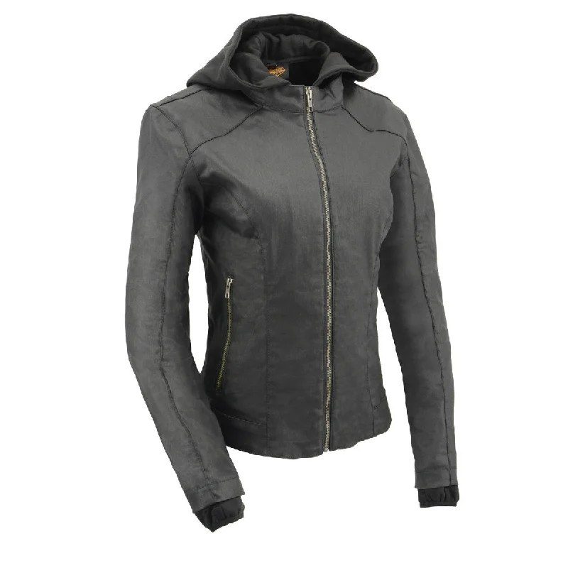 Milwaukee Leather MPL2745 Women's Black Zipper Front Jacket with Full Hooded Caped Shawl Collar