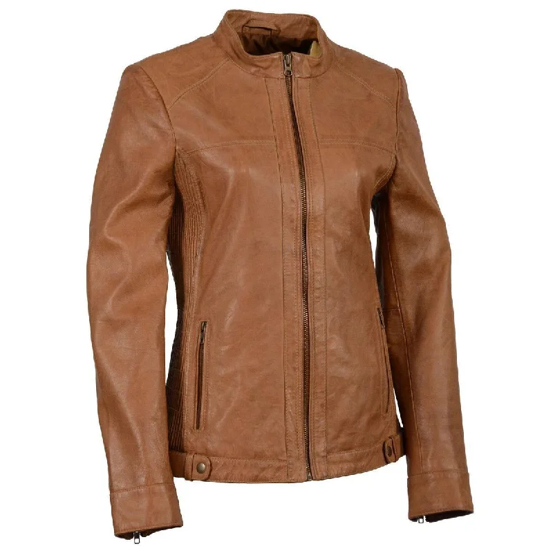 Milwaukee Leather SFL2855 Women's Saddle Zip Front Leather Jacket with Thin T-Shirt Open Front Quick Dry