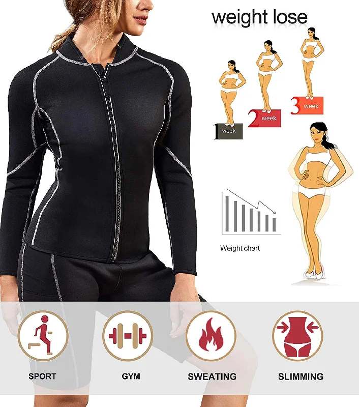 Nebility Women Waist Trainer Jacket Hot Sweat Shirt Weight Loss Sauna Suit Workout Body Shaper Neoprene Top Long Sleeve Terry Blend Velvet Blend Canvas Blend