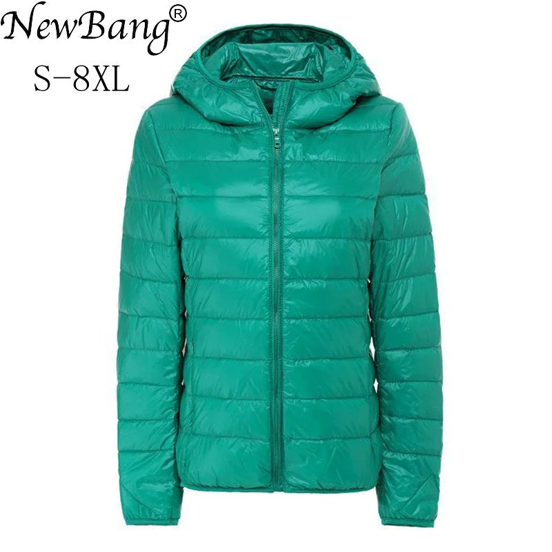 NewBang Brand 7XL 8XL Women's Down Coat Ultra Light Down Jacket Women Hooded Female Big Size Winter Feather Warm Jacket Chenille Fabric Brocade Fabric Lace Fabric