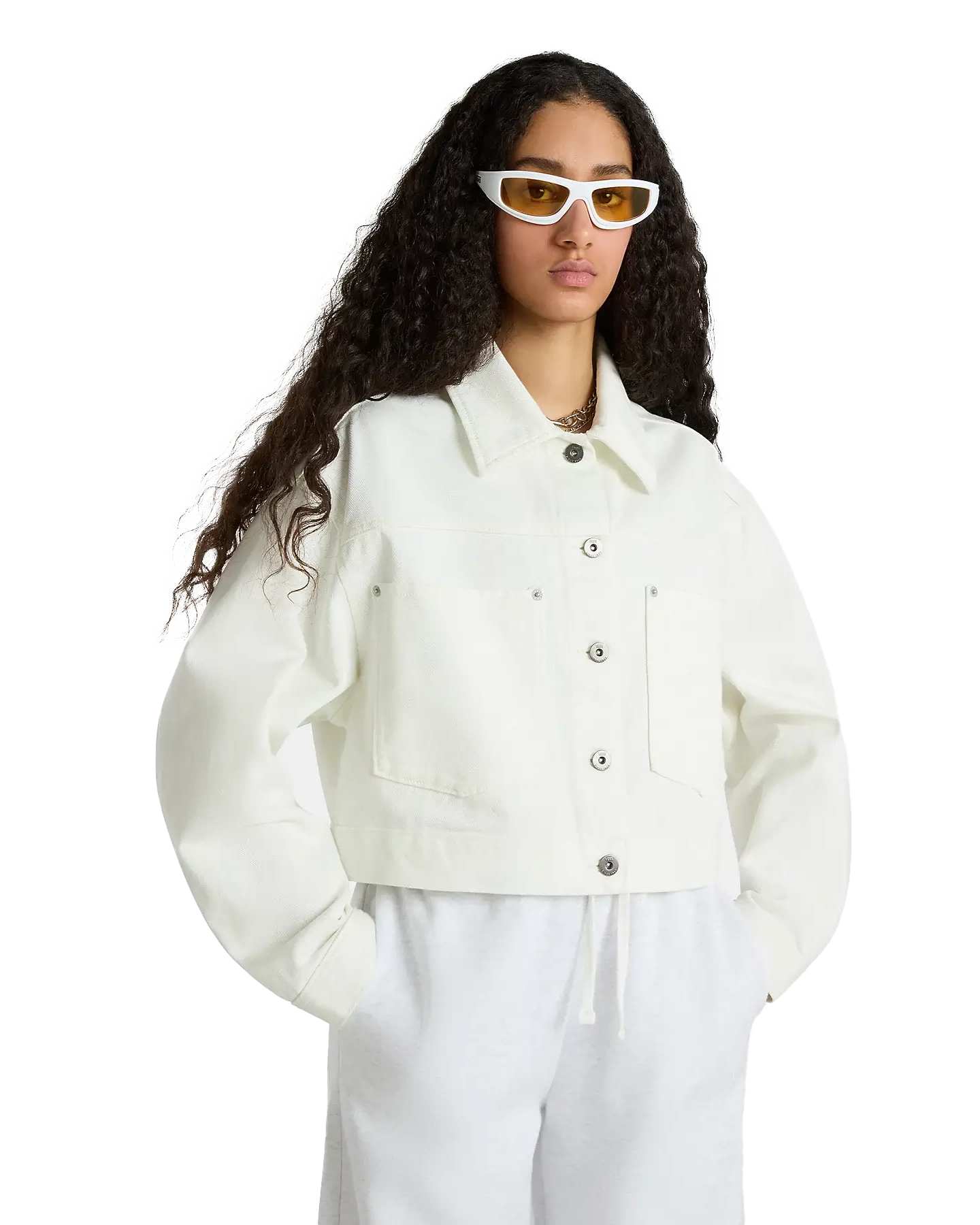 Raynes Crop Trucker Jacket in Marshmallow Basic T-Shirt Crew Neck Short Sleeve