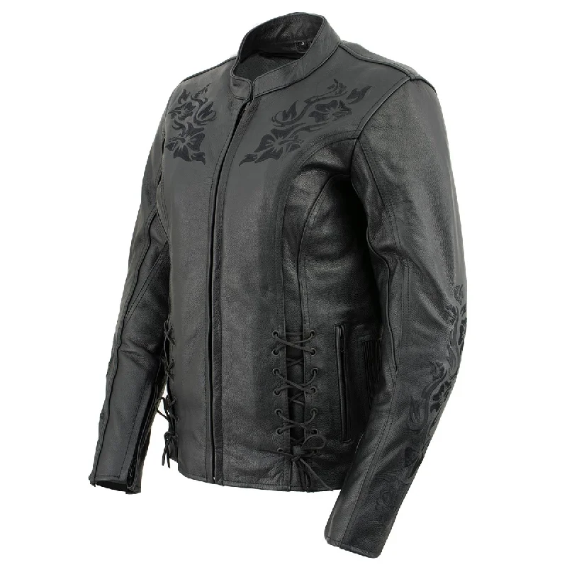 Xelement XS2030 Women's 'Gemma' Solid Black Leather Embroidered Jacket Anti-Pilling Machine Wash Handmade