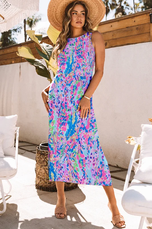 Floral Print Sleeveless Maxi Dresses Stylish Longline Maxi Dress