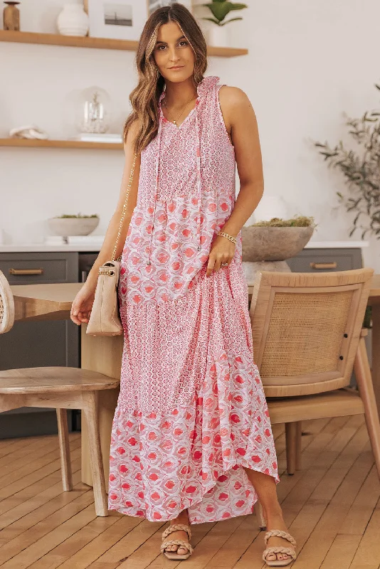 Split Neck Sleeveless Maxi Dress Fashionable High-Waist Maxi Dress