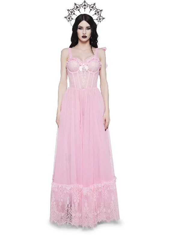 Dance With Death Sleeveless Maxi Dress - Pink Trendy Off-Shoulder Ruffle Maxi Dress