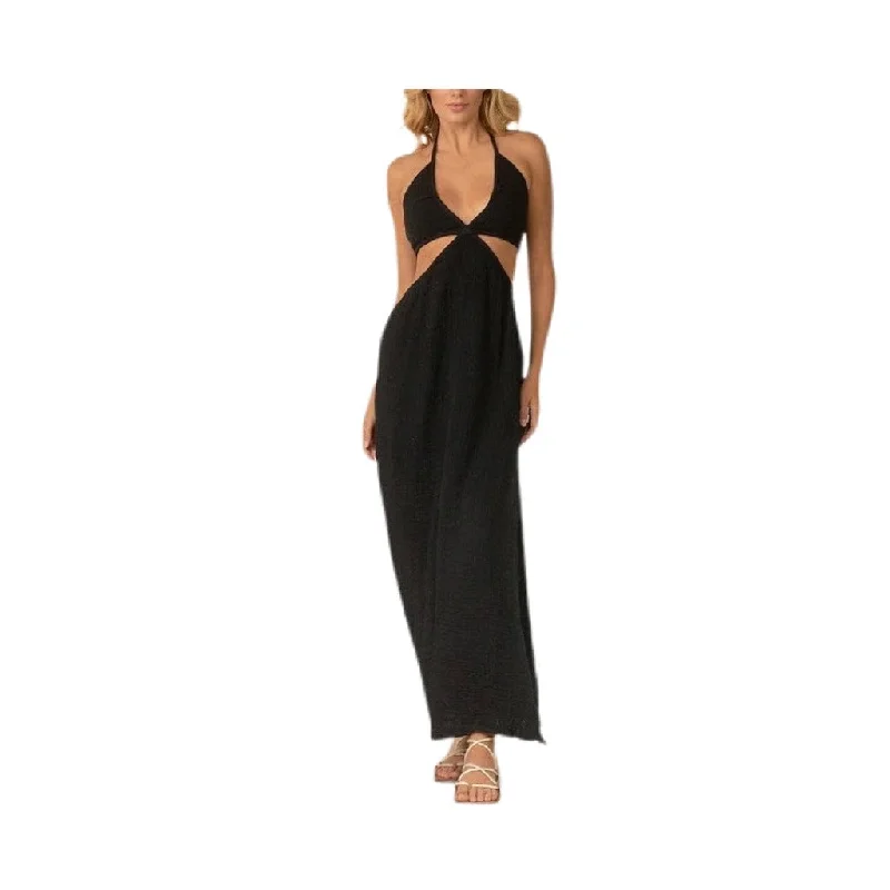 Halter Cut Out Maxi Dress - Black. Trendy V-Neck Maxi Dress