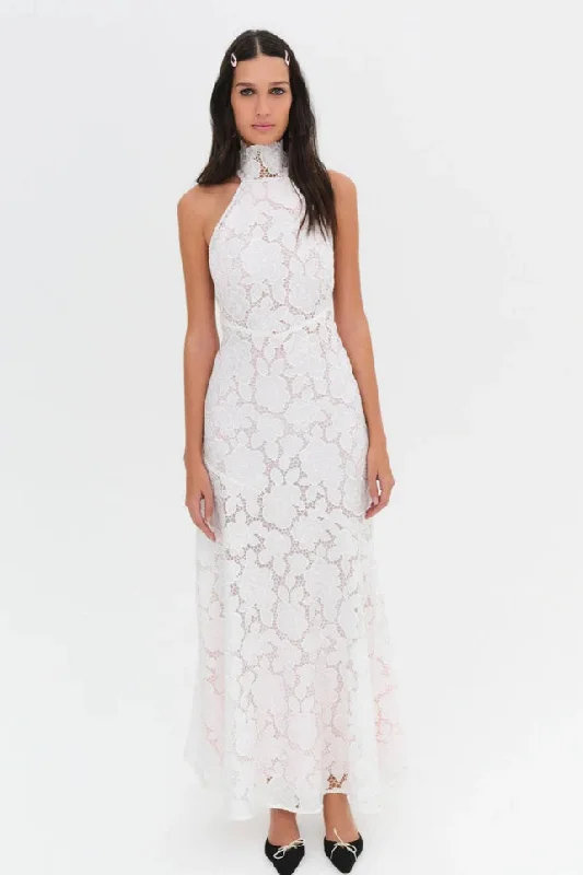 For Love & Lemons Astoria Lace Maxi Dress - White Stylish Maxi Dress with Pleats