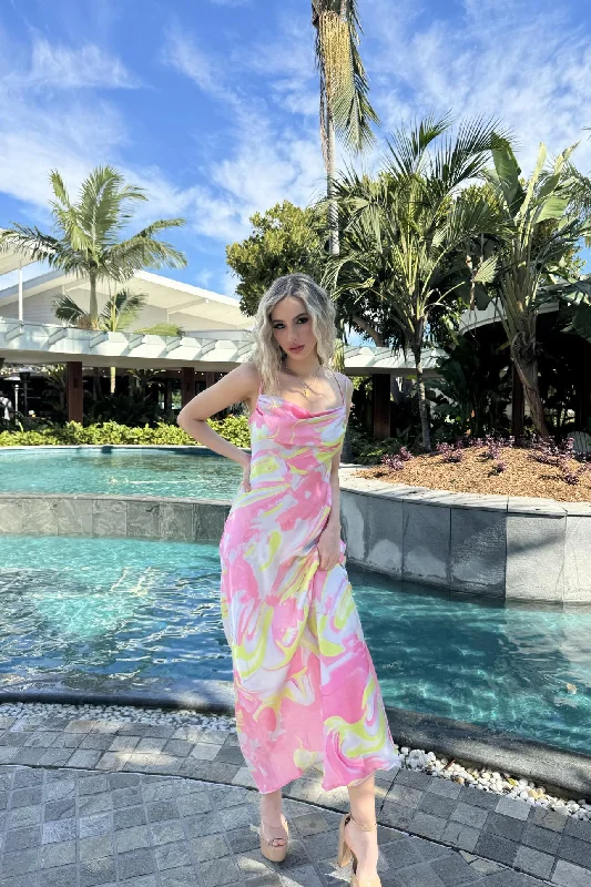 Haru Maxi Dress - Pink Multi Trendy Floral Print Maxi Dress