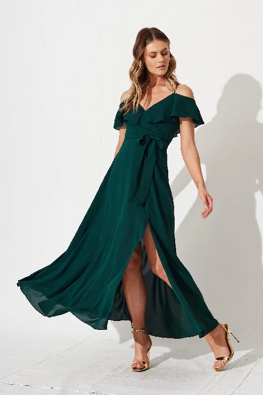 Marit Maxi Dress In Emerald Green Stylish One-Shoulder Maxi Dress