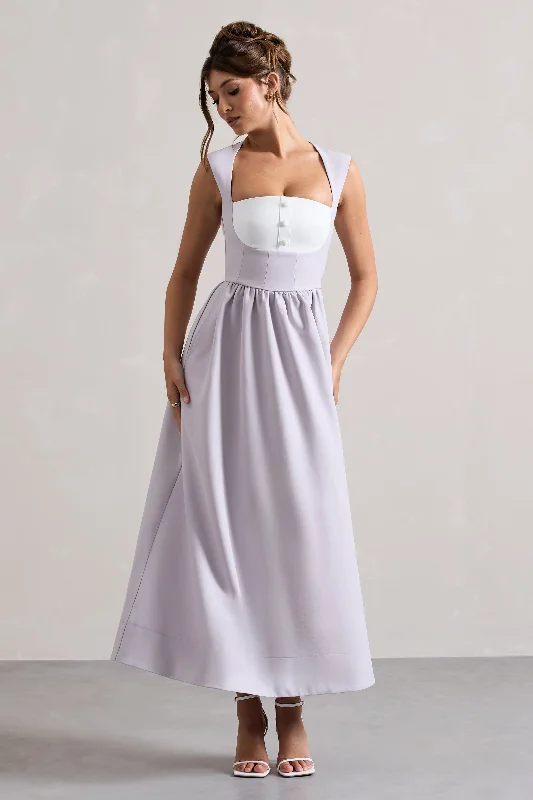 Maybelle | Mauve Square-Neck Corset Skater Maxi Dress Comfortable Fitted Maxi Dress