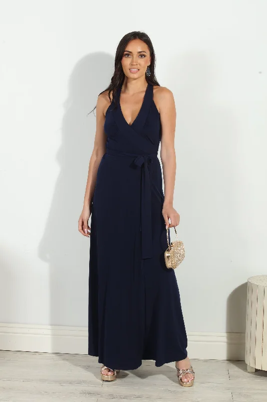 Navy Wrap Maxi Dress Stylish Empire Waist Maxi Dress