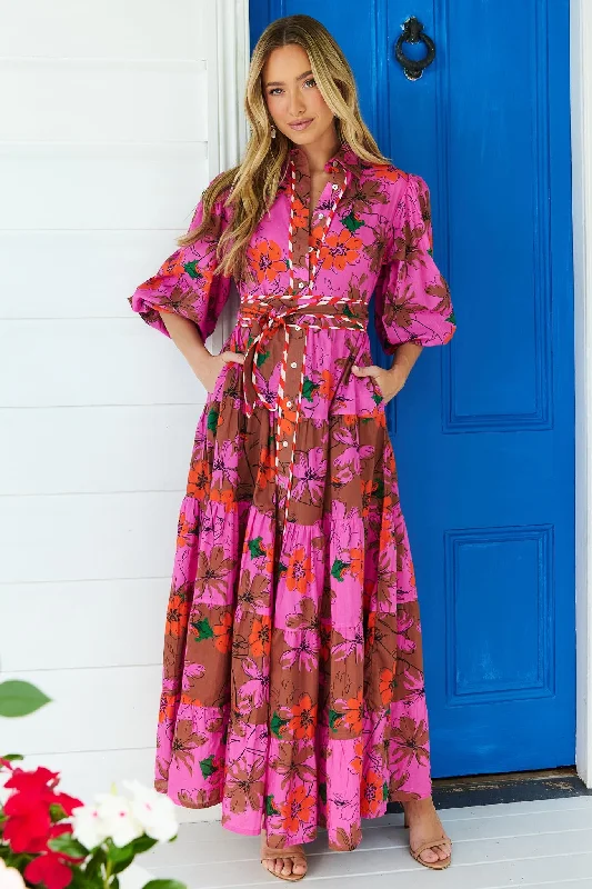 Nicky Maxi Dress - Cherrywood - Exclusive Trendy Floral Print Maxi Dress