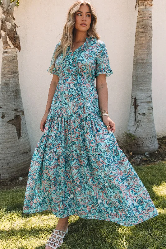 Paisley Boho Ruffle Tiered Maxi Dress Comfortable Flowy Maxi Dress