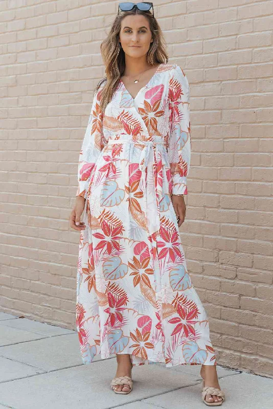 Printed Tie Waist Maxi Dress Elegant Wraparound Maxi Dress