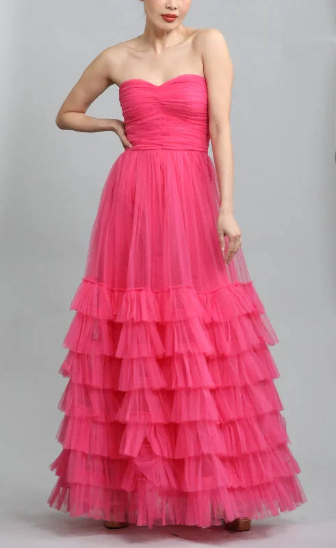 Recycled Tulle Bandeau Frill Maxi Dress Comfortable Ruffle Maxi Dress