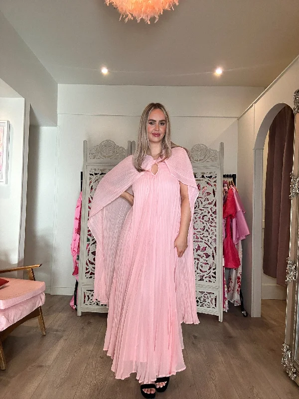 River Island Pink Pleated Cape Maxi Dress Comfortable Ruffle Maxi Dress