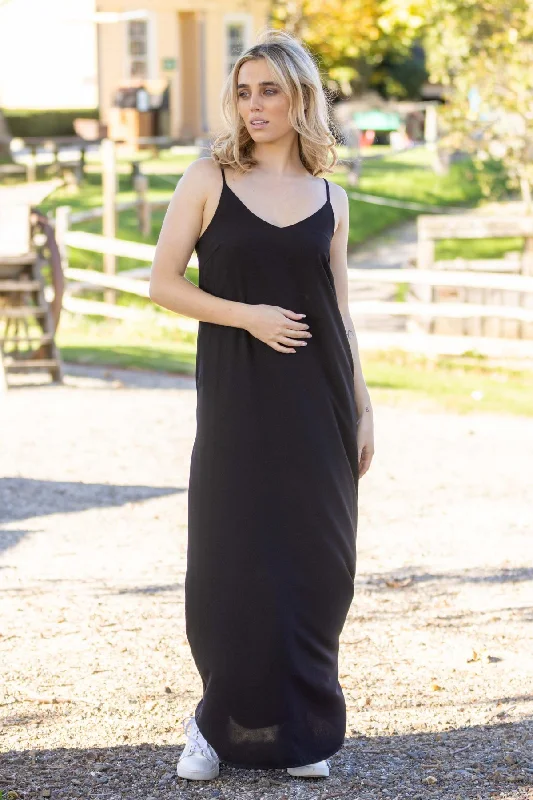 River Maxi Dress Black Fashionable High-Waist Maxi Dress