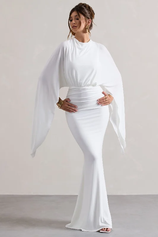 Shea | White High-Neck Cape Sleeve Maxi Dress Trendy Maxi Dress with Straps