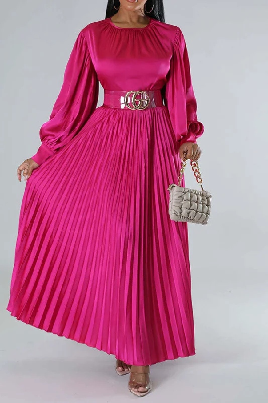 Solid Color Classic Pleated Maxi Dress Stylish V-Neck Maxi Dress