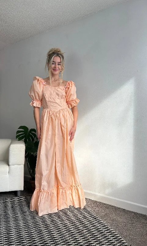 Spice Vintage Peach Maxi Dress Elegant Pleated Maxi Dress