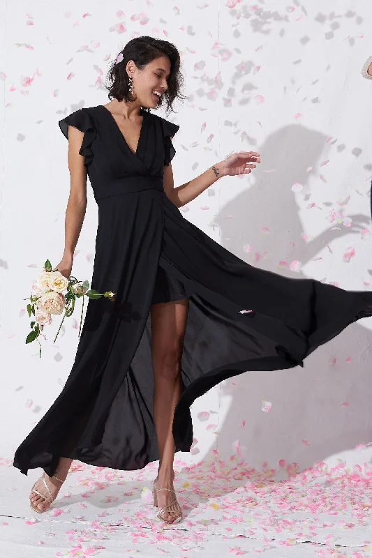 Wynter Maxi Dress in Black Chiffon Elegant Sleeveless Maxi Dress