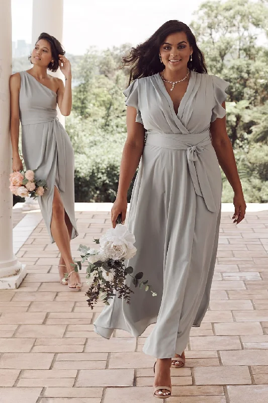 Wynter Maxi Dress in Sage Green Chiffon Cozy Maxi Dress with Slit