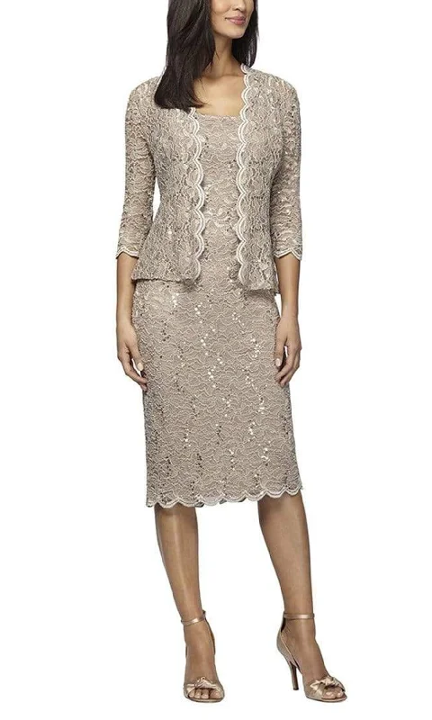 Alex Evenings - 112264 Two-Piece Allover Lace Jacket Dress A-Line Jacket Boat Neck Shawl Collar