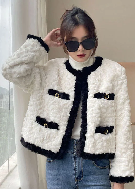 Boho White O-Neck thick Faux Fur Jackets Winter Hooded Jacket Caped Jacket Shawl Collar Jacket