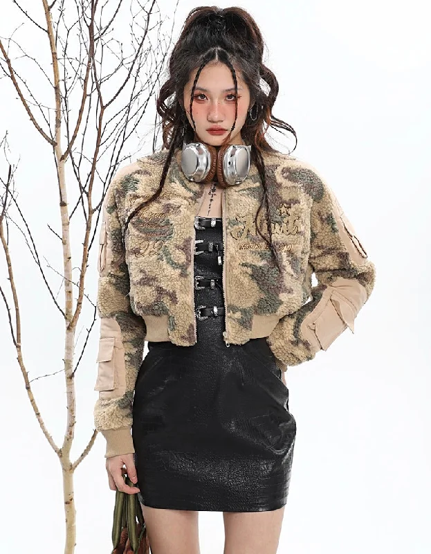 Celia Camouflage Fleece Long Sleeve Cropped Jacket Striped Jacket Polka Dot Jacket Floral Jacket