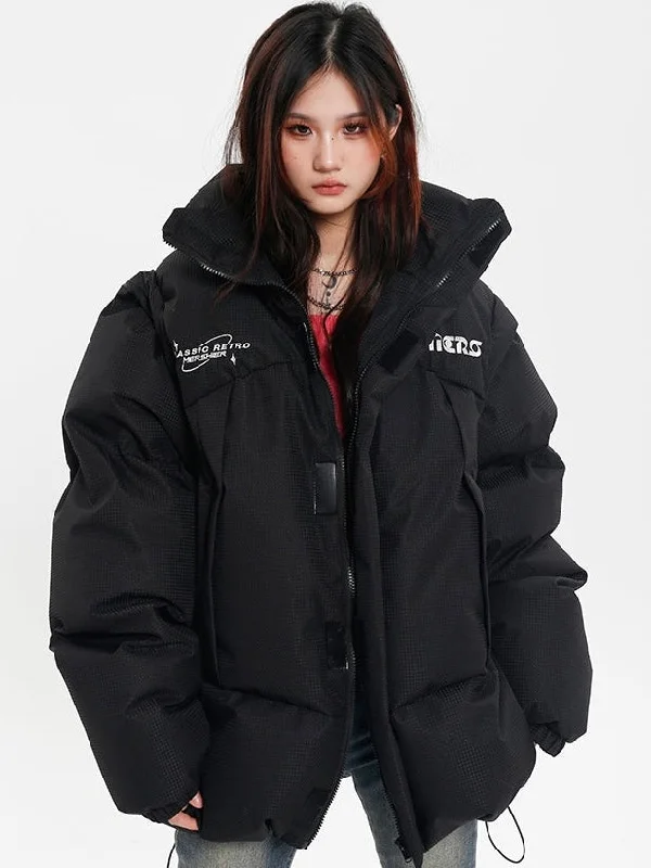 Joelle Solid Color Long Detachable Sleeves Zip Up Turtleneck Puffer Jacket Nylon Jacket Polyester Jacket Spandex Jacket