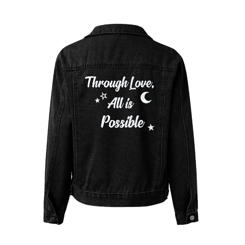 Through Love, All is Possible Black Denim Jacket Mesh Jacket Canvas Jacket Denim Jacket