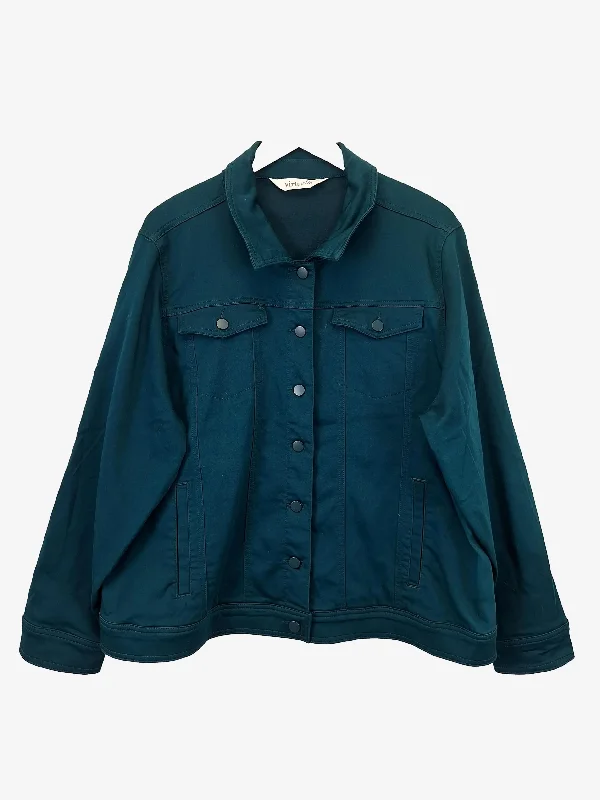 Virtuelle Matte Emerald Classic Denim Jacket Size 22 Hooded Jacket Caped Jacket Shawl Collar Jacket