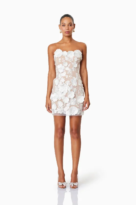 Arabella Strapless Mini Dress - White Fashionable Lace-Trim Mini Dress