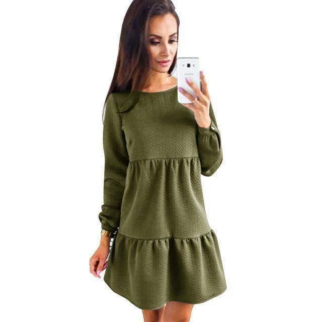 Long Sleeve Shirt / Mini Dresses  (US 4-16) Cozy Satin Mini Dress