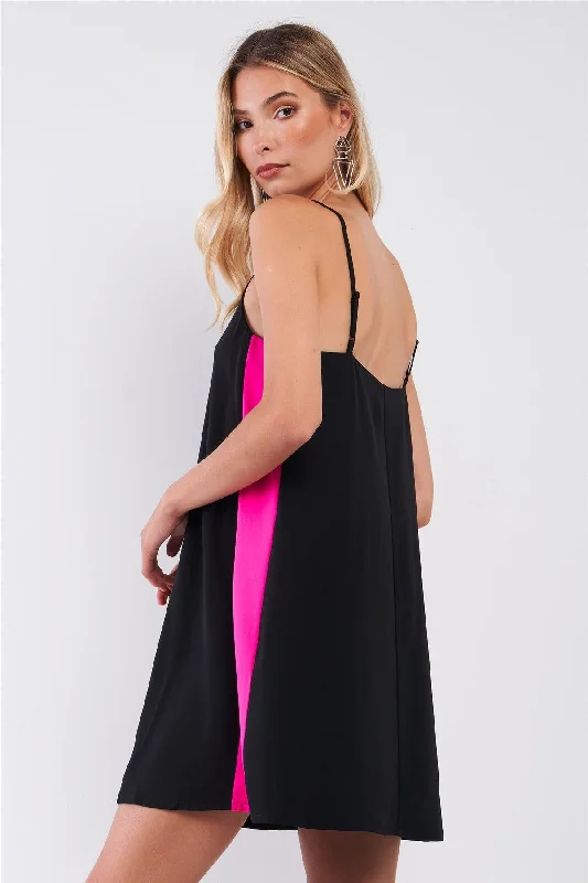 Black & Pink Sleeveless V-Neck Side Stripe Detail Relaxed Mini Dress /1-2-2 Classic White Mini Dress