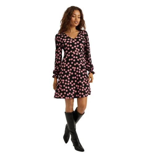 Dorothy Perkins Womens/Ladies Polka Dot Petite Long-Sleeved Mini Dress Cozy Cotton Mini Dress