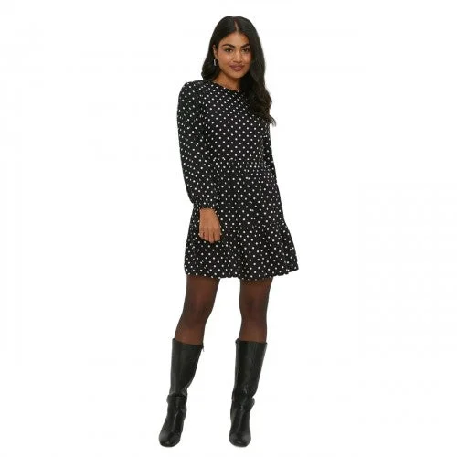 Dorothy Perkins Womens/Ladies Spotted Tiered Hem Mini Dress Cozy Long Sleeve Mini Dress