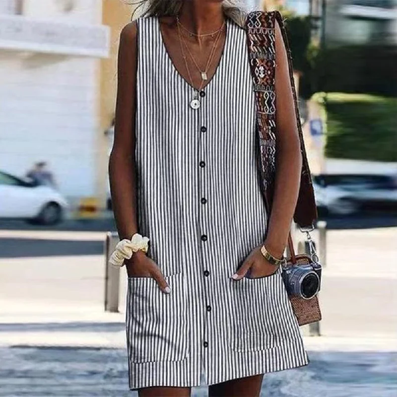 Chic Striped Sleeveless Mini Dress Stylish Ruffle Mini Dress