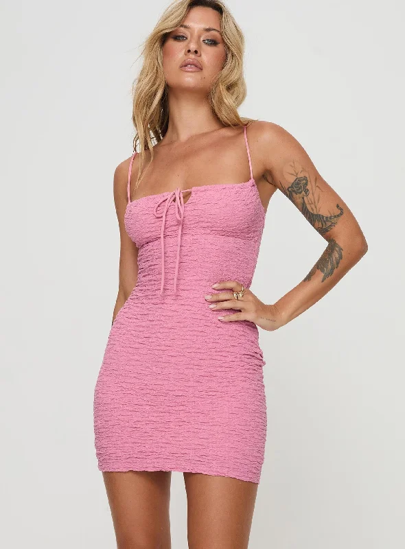 Kostis Mini Dress Pink Chic Pleated Mini Dress