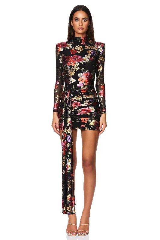 Nookie Electric Floral Long Sleeve Mini Dress - Floral Trendy Camisole Mini Dress