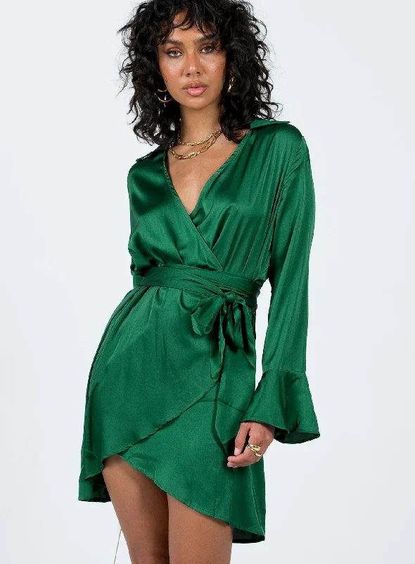 Spiers Wrap Mini Dress Green Elegant Lace Mini Dress