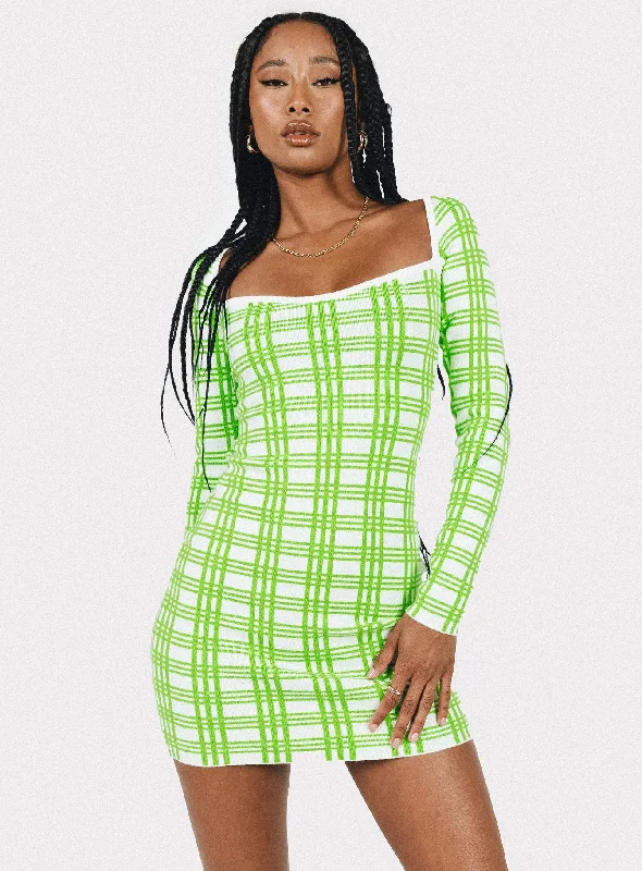 Sybil Long Sleeve Mini Dress Green / White Stylish Spaghetti Strap Mini Dress