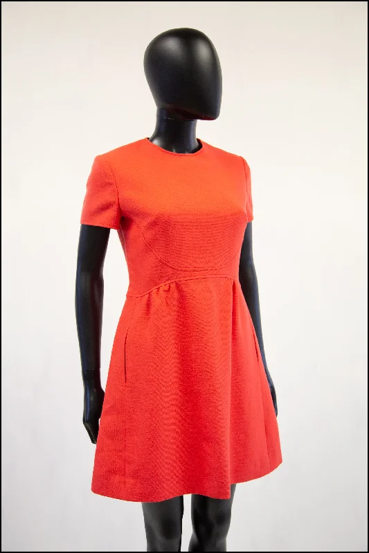 Vintage 1960s Coral Red Wool Mini Dress Fashionable Mini Dress with Slits