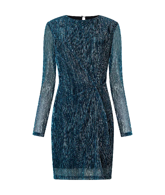 Tamy Lurex Long Sleeve Fitted Mini Dress - Blue Fashionable Pleated Mini Dress