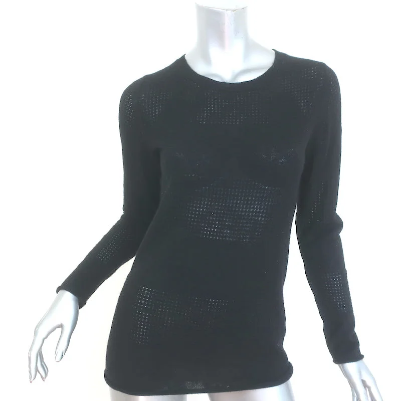 360 Sweater Cashmere Perforated Knit Sweater Black Size Small Crewneck Pullover Cable Knit Ribbed Knit Lace Knit