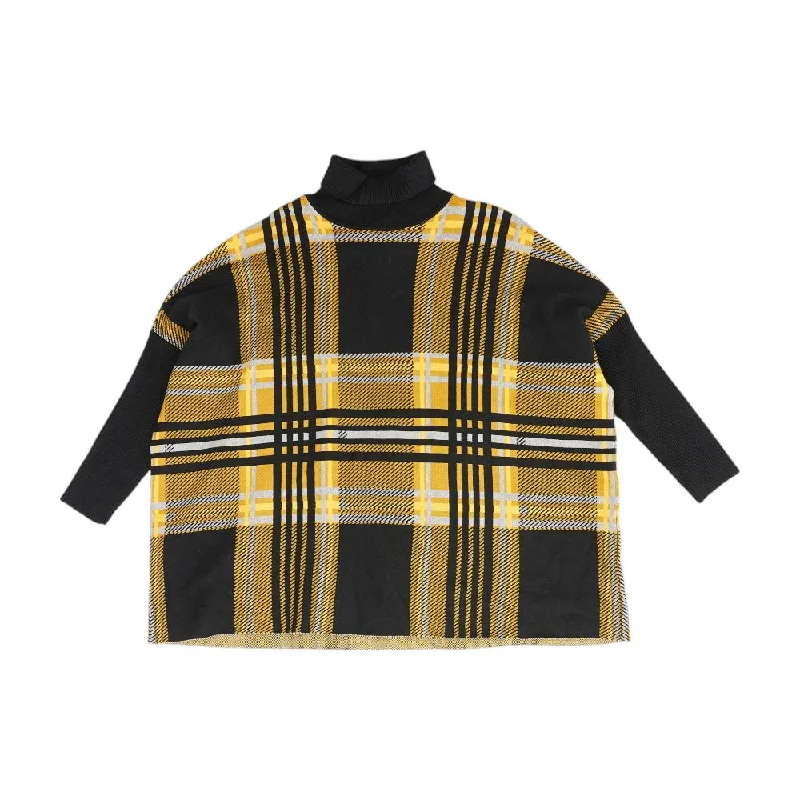 Black Plaid Turtleneck Sweater Turtle Neck Boat Neck Asymmetrical Neck