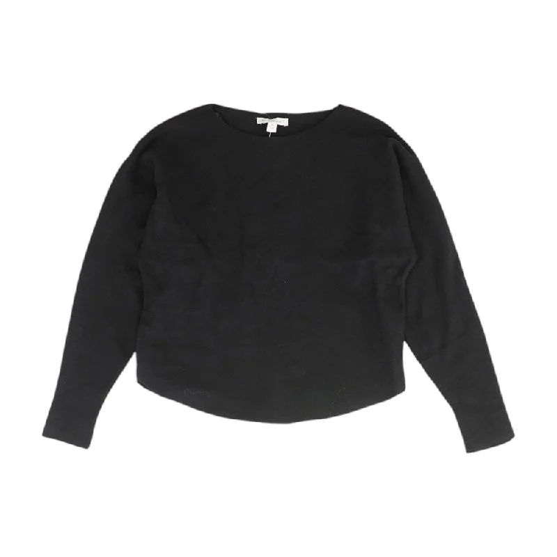 Black Solid Crewneck Sweater Welt Pockets Slit Pockets Flap Pockets