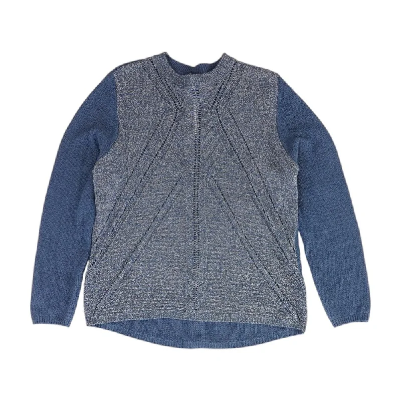 Blue Solid Crewneck Sweater Velvet Chenille Corduroy